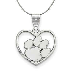 Sterling Silver Clemson U Heart Pendant Necklace - 18 Inch